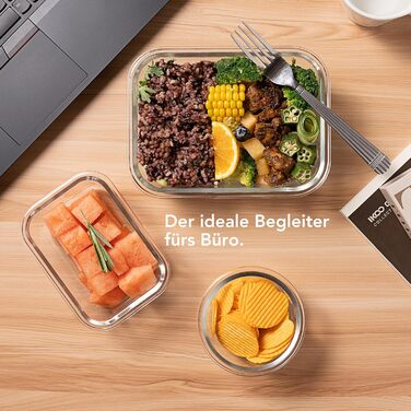 Скляні контейнери для зберігання їжі з кришками набір Frischhaltedosen: Meal Prep, мікрохвильова піч, морозилка, посудомийка, сірі