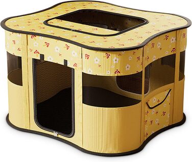 Транспортувальна переноска для собак та котів ASOPETS – розкладний вольєр з боковою кишенею (зелений, жовтий)