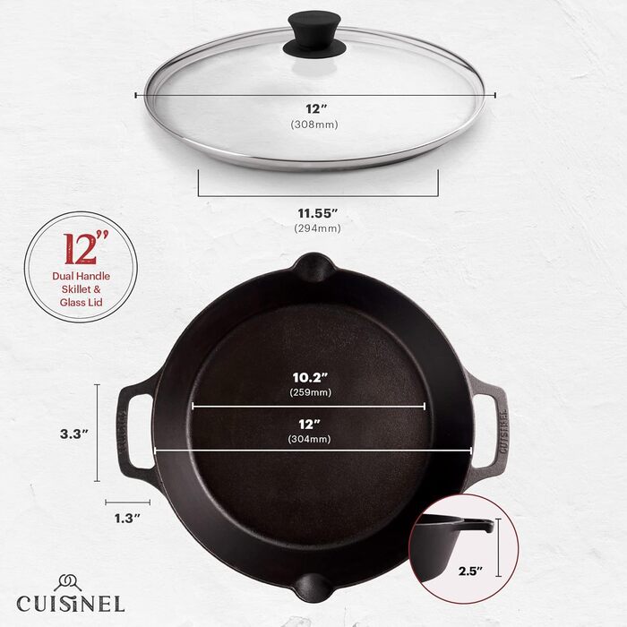 Набір сковорідок Cuisinel з чавуну (5 шт.) з кришкою та силіконовими ручками | 15.2, 20.3, 25.4, 30.5 см