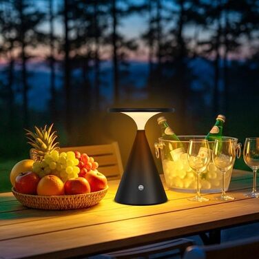 Світлодіодна настільна лампа бездротова LED акумуляторна, димуєма, 4000mAh, для приміщення та вулиці, сенсорна, 3 кольори, регульована яскравість, стильна (1 шт., чорна)