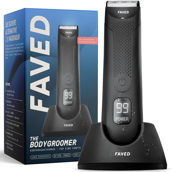 Триммер для тіла та інтимної зони Groomed Rooster – чоловічий, водонепроникний, з LED-підсвічуванням, 90 хв роботи, станція зарядки