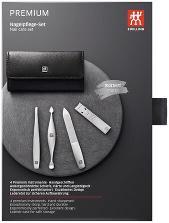 Набір для манікюру ZWILLING (4 шт., екошкіряне ети, ергономічний дизайн, компактний кусачка), Преміум, Чорний
