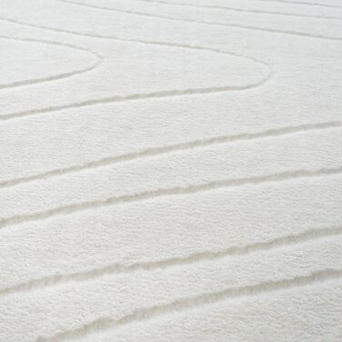 Килим Rio - сучасний та м'який килим для вітальні та спальні з антиковзним покриттям та 3D-ефектом, пухнаста поверхня, легкий у догляді та міцний, білий, білий-1 (80 x 150 см, кремовий-5)