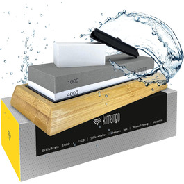 Набір для заточування ножів [PROFI SET] Schleifstein: двосторонній точильний камінь 1000/4000, підставка, eBook, точило для ножів
