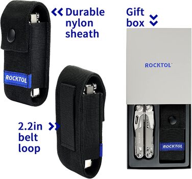 ROCKTOL 19-in-1 Multifunction Pliers - Titanium Coated EDC Tool with Safety Lock & Nylon Sheath - Gift for Men