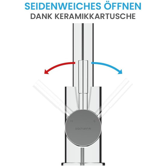 Кухонний змішувач Bächlein Plivo з нержавіючої сталі, поворотний вилив, масивний дизайн, кухонний кран, кут 90 градусів, хром