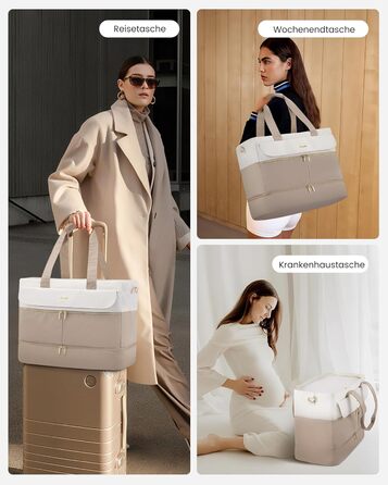 Сумка-валіза LOVEVOOK для жінок, 45L, валіза-рюкзак, сумка для подорожей, клінічна/пологова сумка, спортивна сумка з відділенням для взуття та мокрих речей, для авіаперельотів, тренажерного залу (зелений+бежевий, 45L з відділенням для взуття)