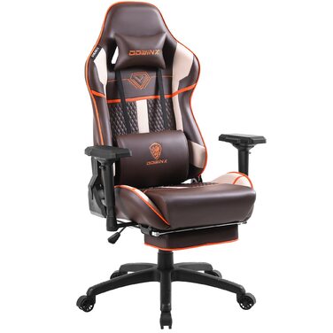 Ігровий крісло Dowinx з високою зносостійкістю, PU шкірою, 4D підлокітниками та підставкою для ніг - Ергономічне ігрове крісло, підходить як геймерське крісло (Колір: Коричневий)