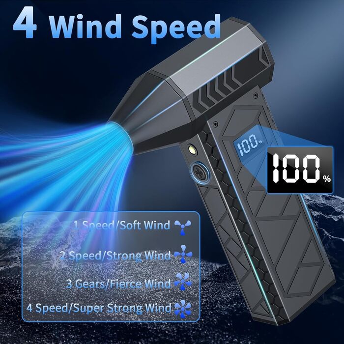 Електричний пилосос-фен, 10000mAh, LCD, міні-фен з ліхтариком для відпочинку на природі, 180000RPM, 4 швидкості, чорний