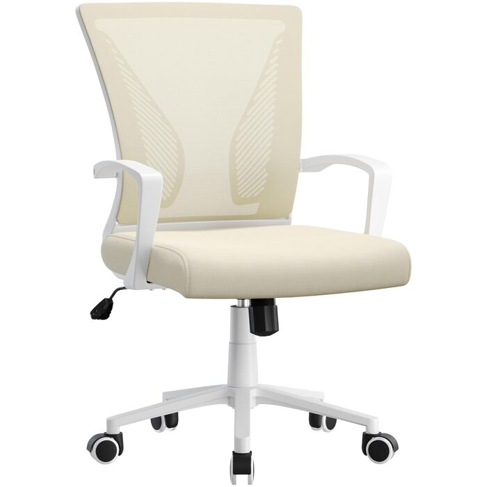 Офісний крісло Yaheetech ергономічне, з сітчастою спинкою, з підлокітниками, для офісу та дому, комп'ютерне крісло, витримує до 136 кг, дихаюче, з функцією гойдання (Бежевий)
