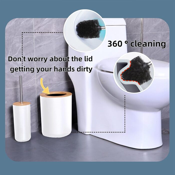 Набір аксесуарів для ванної кімнати, 9 предметів, бамбук, повний комплект: сміттєвий контейнер, дозатор мила, тримач для зубних щіток, щітка для унітазу, контейнер для ватних паличок, мильниця, матовий білий/оптичний сад