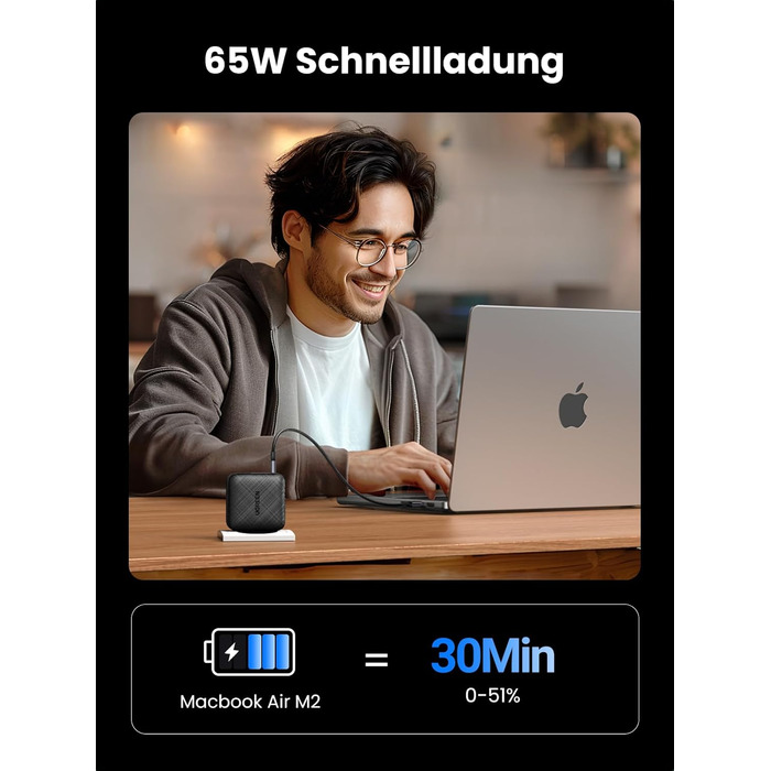 Зарядний пристрій UGREEN 65W USB-C GaN PD з 4 портами для MacBook, iPhone, iPad, Samsung