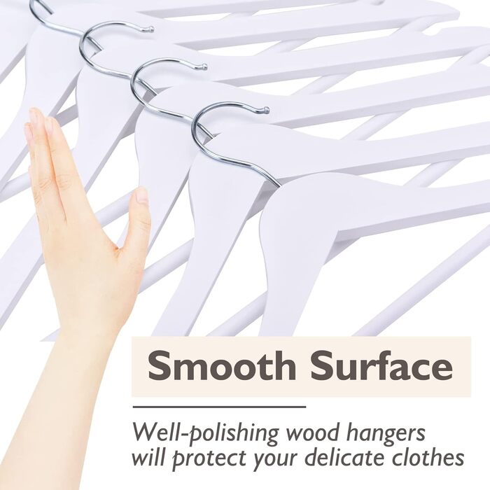 Edergoo Clothes Hangers Wood 20 Pack, Smooth Surface White with 360 Degree Rotation and Shoulder Notches, Strong & Thin Wood Clothes Hangers Suit for Adults, 43.5cm Long