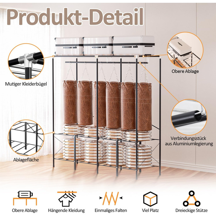 Wardrobe, Portable Shelf System, 20 Cube DIY Shelf System Wardrobe Open Plastic Wardrobe with Doors Wardrobe Cabinet White 180 x 142 x 37CM (With Fabric Cover 138x170x48cm)