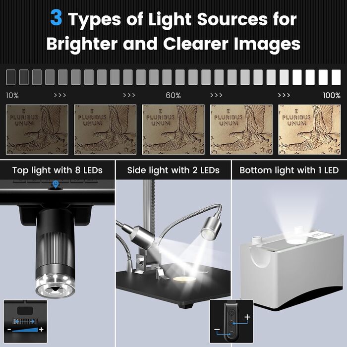 Мікроскоп цифровий Andonstar AD210 10.1 дюймів для дорослих, паяльний мікроскоп для ремонту електроніки, мікроскоп-камера для монет з повноекранним переглядом та підсвічуванням