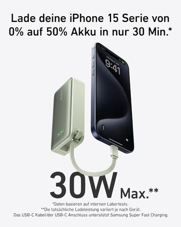 Powerbank Anker Nano 10000mAh з USB-C кабелем, PD 30W, 1xUSB-C, 1xUSB-A, для iPhone, MacBook, Galaxy, iPad, AirPods