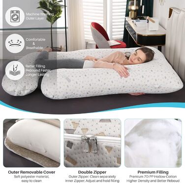 Подушка для вагітних GKXLH – J-подібна подушка для підтримки спини, живота та стегон (сіра з крапками)