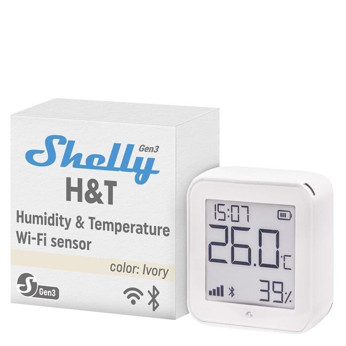 Shelly H&T Gen3 Ivory | Wi-Fi Smart Temperature and Humidity Sensor | Remote Control | Smart Scenes | Notifications | Data Logging | No Hub Required | Alexa & Google Home
