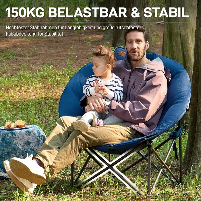 Крісло-місяць EVER ADVANCED Luxus XXL для кемпінгу, складне, до 150 кг, блакитне. З подушкою, для саду, балкону, приміщення.