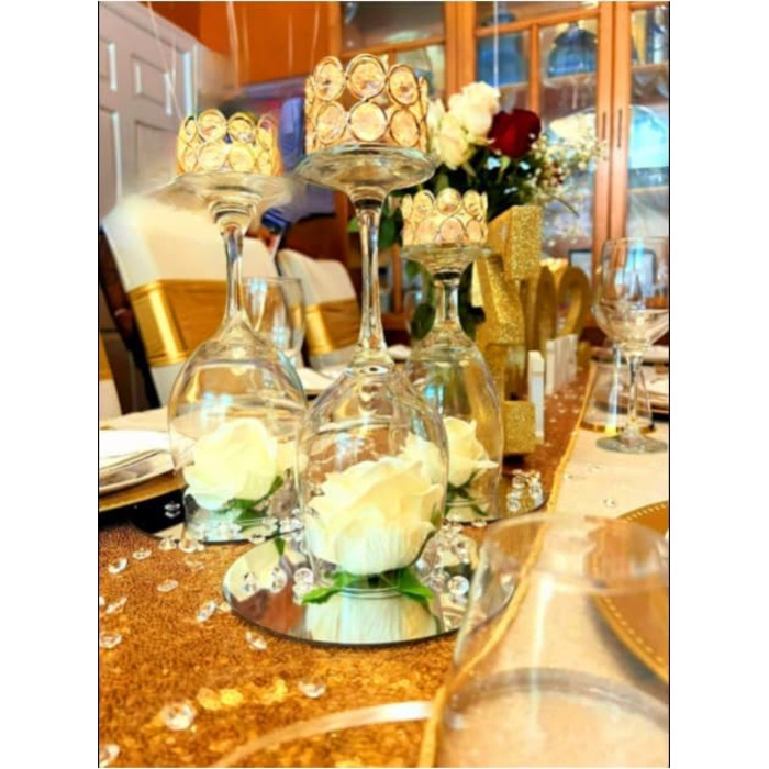 VINCIGANT Tealight Holder Gold Crystal, Metal Candle Holder Stand 12-Piece Set // Christmas Decoration, Living Room, Wedding Table Decoration