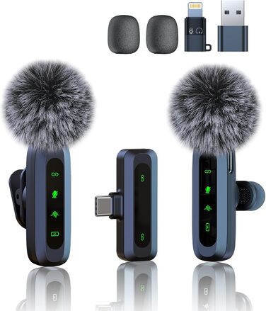 Портативний мікрофон для iPhone та USB-C, міні мікрофон з шумозаглушенням та LED-дисплеєм, ідеальний для Vlog та TikTok