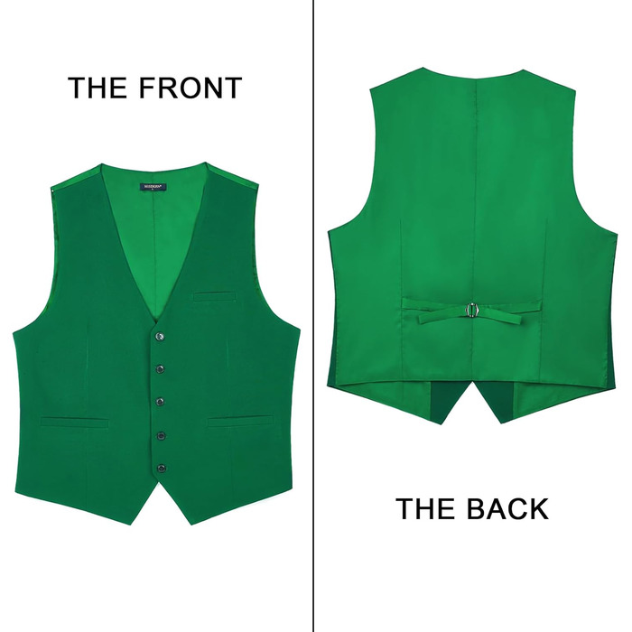 HISDERN Чоловіча жилетка для весілля, вечірки, балу, зелена (XXL, розмір 2)