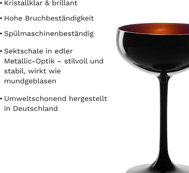 Набір келихів для шампанського Stölzle Lausitz Elements, 6 шт, 230 мл, чорний/бронзовий – елегантні келихи з кришталевого скла без свинцю, придатні для миття в посудомийній машині та стійкі до ударів