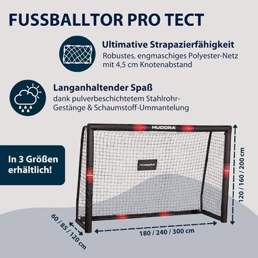 Hudora Pro Tect Soccer Goal - Large Outdoor Goal with Net & Padding - 180x120cm Single Goalpost for Kids & Adults