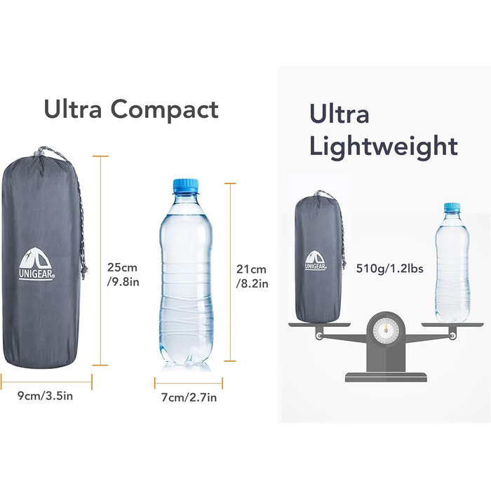 Unigear Camping Sleeping Pad - Small Packed Size, Inflatable Air Mattress for Camping, Sleeping Mat for Outdoor Use, Ultralight, Moisture-Resistant, Waterproof and Non-Slip, MULTI-FUNCTION (Gray with Pillow)