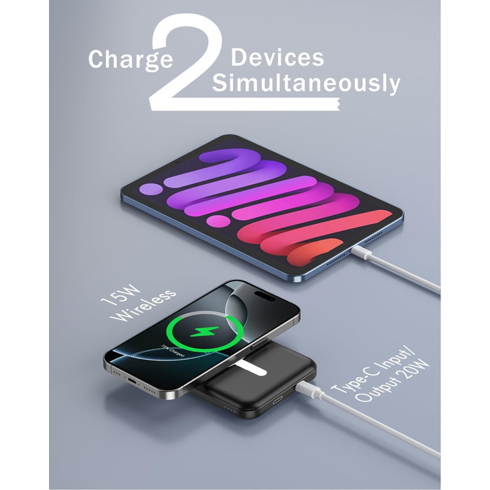 Power Bank MagSafe 5000mAh для iPhone 17/16/15/14/13/12, всі моделі, глибокий чорний колір