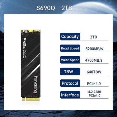 SSD накопичувач Fanxiang S690Q 2TB M.2 PCIe Gen4x4 з SLC кешем, 4750 МБ/с, для ПК та ноутбука