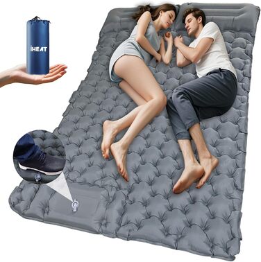 iHEAT Self-Inflating Camping Sleeping Pad with Foot Pump, Ultralight Air Mattress with Pillow, Waterproof Compact Sleeping Mat for Outdoor, Hiking, Backpacking, Camping, Beach (Blue)