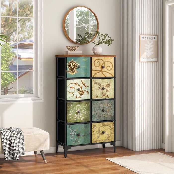 LYNCOHOME Chest of Drawers Cabinet with 8 Fabric Drawers, Sideboard with Fabric Drawers, Drawer Unit for Kitchen, Office, Hallway, TV Stand with Fabric Drawers