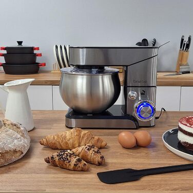 Професійна кухонна машина/міксер Briebe 1800W з орбітальною дією, 6 швидкостей + імпульс, нержавіюча сталь KM1114