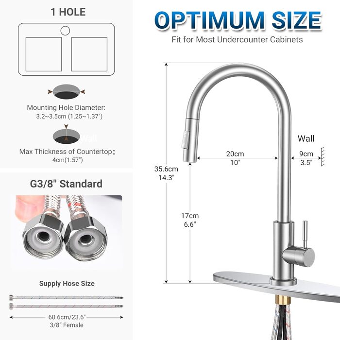 Кухонний змішувач Wasserhahn з висувною лійкою, поворотний на 360°, 2 функції, однорідний, для кухні (сріблястий)