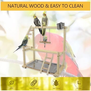 Bird Playground, budgie toys, bird playground stand, bird gym, bird accessories, climbing frame with ladder, running grid with feeder cups, tray, swing for parakeets, wavy parrots, finches, etc. (#7)