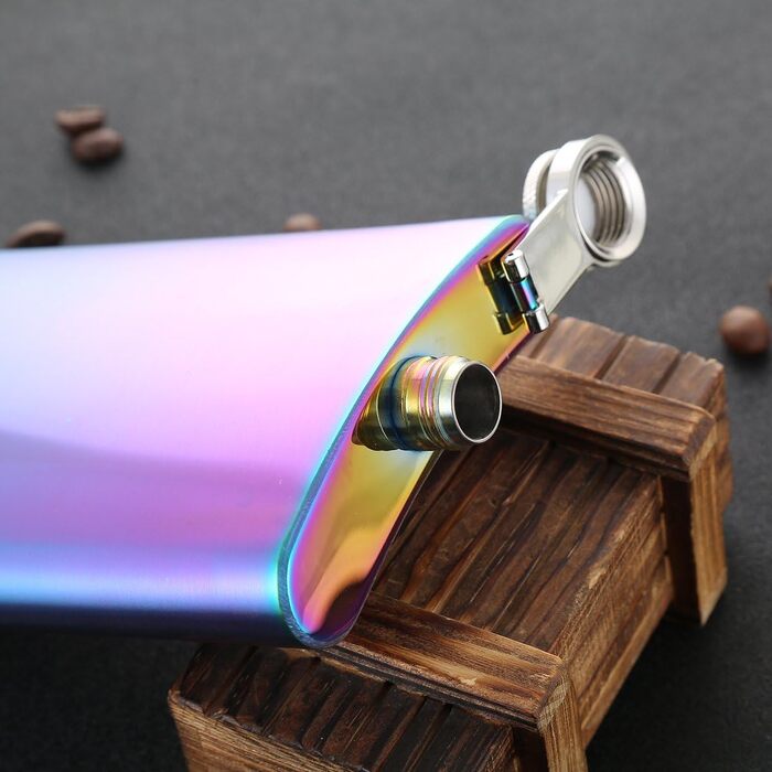 Фляга TANEAXON з воронкою та коробкою, нержавіюча сталь, не протікає (Райдужний колір, 355 мл)