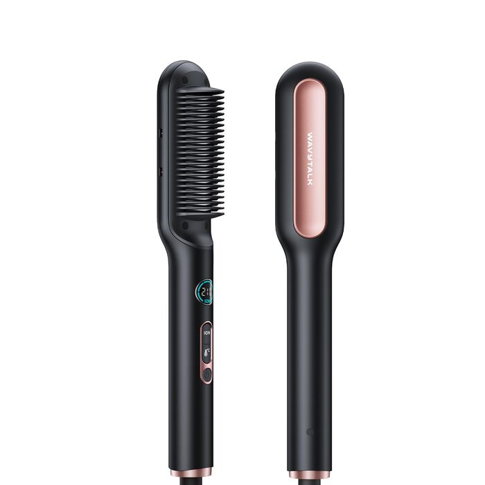 Wavytalk Glättbürсте - Іонна щітка-випрямляч 2 в 1 з LED-дисплеєм. Керамічний випрямляч для волосся з захистом від опіків, для дому та салону. Подвійна напруга (100–240V), EU-штекер, Чорний