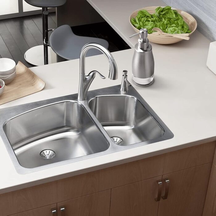 Набір для кухні та ванної кімнати: дозатор мила з нержавіючої сталі, флакон та насос (390 мл, Нікельована сталь)