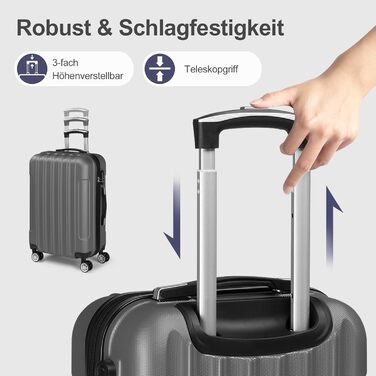 Набір валіз LEADZM 5 шт. з косметичною сумкою, жорсткий набір валіз з ABS, телескопічна ручка, ручна поклажа (Турквіс, Темно-сірий)