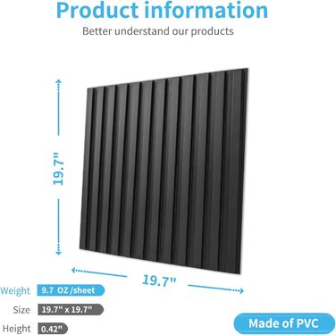 3D Панелі для стін Art3d: чорні, PVC, 12 шт., 50x50 см, 3 м²