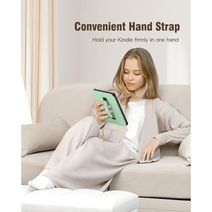 Чохол MoKo для Kindle Paperwhite 12-го покоління (2024) та Kindle Colorsoft Signature Edition (2024), зелений, з авто-ввімкненням/вимиканням та зручною петлею для руки