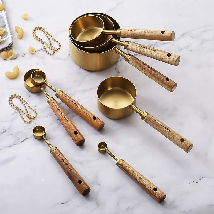 Dadamong 8-Piece Measuring Cup Set with Gold-Colored Stainless Steel Measuring Cups and Spoons, Ideal for Cooking and Baking