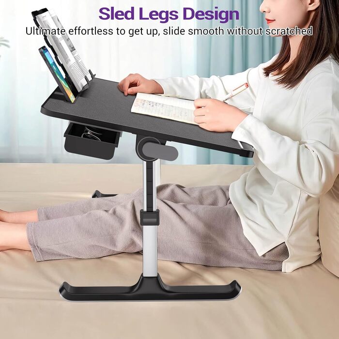 NEARPOW Підставка для ноутбука в ліжко, XXL, регульований столик для комп'ютера, стійка для ноутбука в ліжко або на диван, підставка для книг та ящик (Чорний)