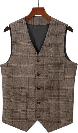 Оливковий костюм для чоловіків Olove-Uit: елегантний, в клітинку, з вовни та твіду, slim fit, для весілля (колір: коричневий, розмір: M)