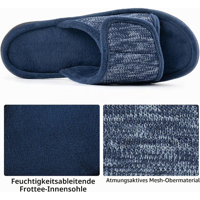 Чоловічі капці-шльопанці RockDove з ефектом пам'яті (Memory Foam), регульований ремінець, протиковзка підошва для дому та вулиці, сині, розмір 46/47 EU