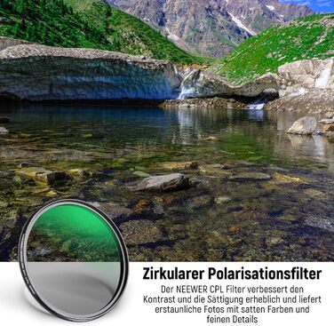 NEEWER Поляризаційний фільтр CPL 95mm для об'єктивів камери: зменшує відблиски, покращує контраст, з багатошаровим покриттям HD Glass