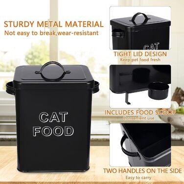Контейнер для корму для собак та котів, 6.5 літрів, метал, з міркою, герметичний кришкою, білий (для собак) / чорний (для котів)