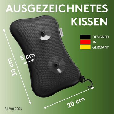 SilverRack Bathtub Pillow MEDIUM-SOFT [3D] - Neck Pillow for Bathtub with Suction Cups as Bathtub Accessory - Pillow for Bathtub - Bath Pillow with Ergonomic Fit (Black Small)