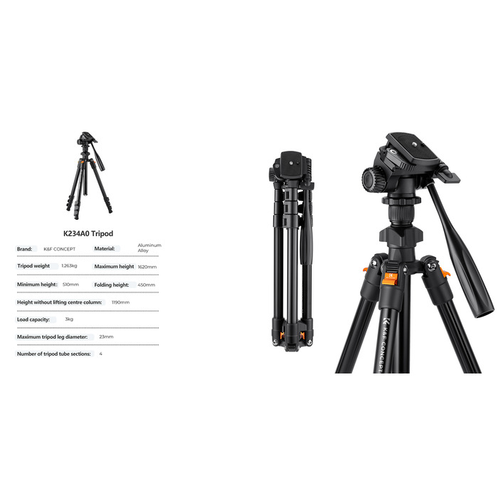 Штатив K&F Concept K234A0, 177 см, чорний